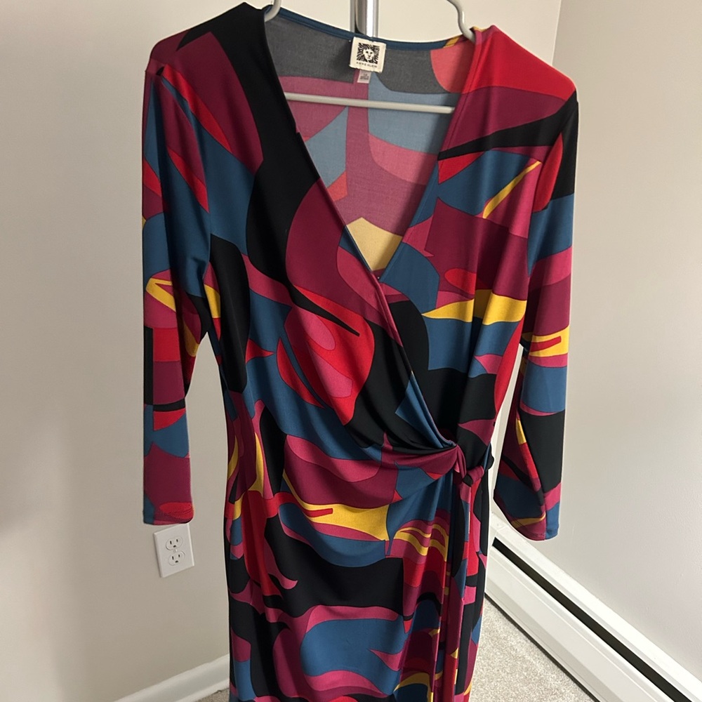 Colorful abstract print dress with wrap detail size 14 Anne Klein